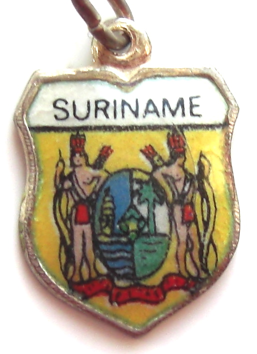 Suriname - Coat of Arms - Vintage Silver Enamel Travel Shield Charm